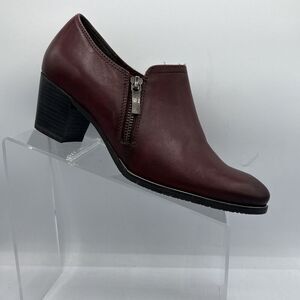 Tamaris Leather Ankle Boots EU39 US8 Burgundy Side Zip Block Heel Made Germany